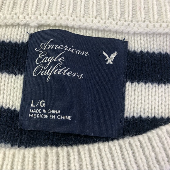 American Eagle Wool Sweater Long Sleeve Knit Striped Stretch Warm Winter Casual - Picture 2 of 7